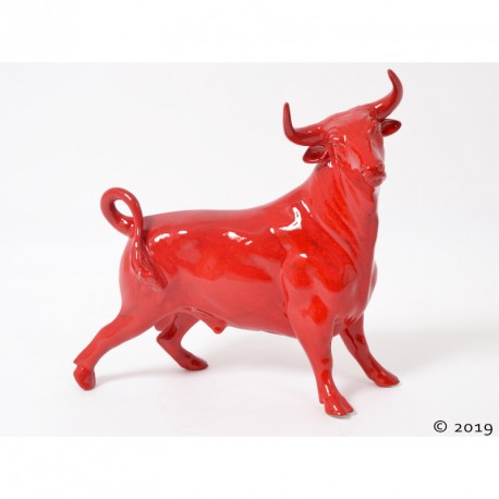 Sculpture taureau Feria rouge et marron - Pujol maison