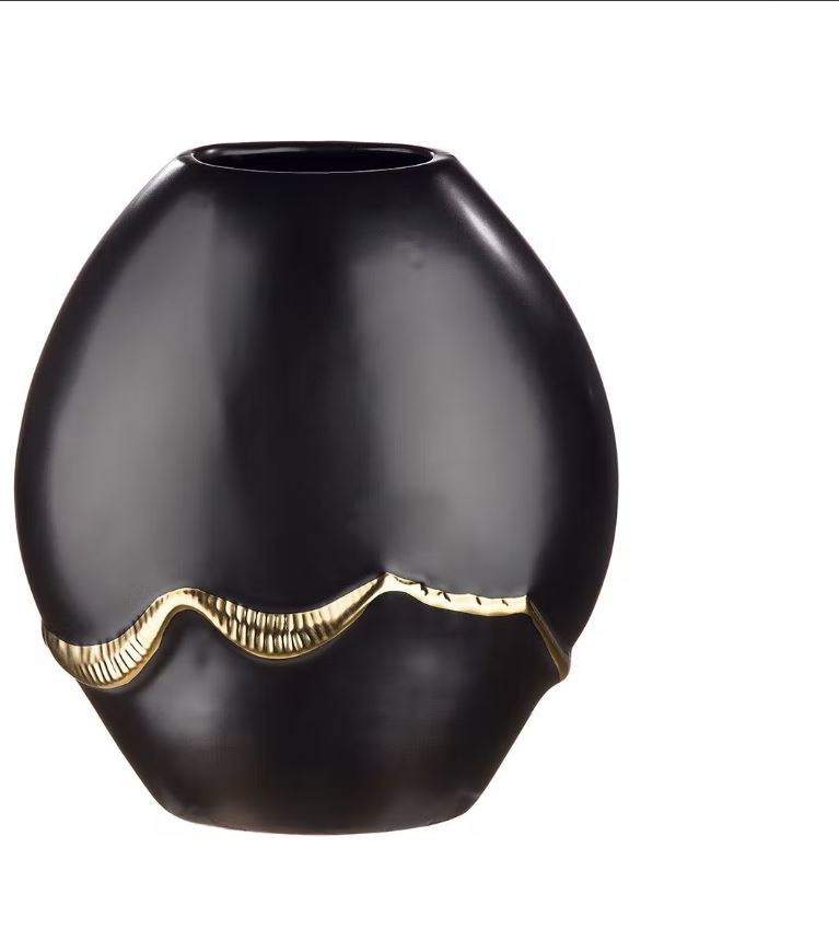 Vase ovale en céramique noir et or - Pujol maison