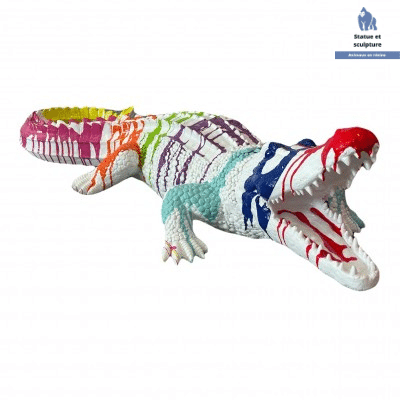 Statue crocodile 90 cm blanc multicolore - Pujol maison